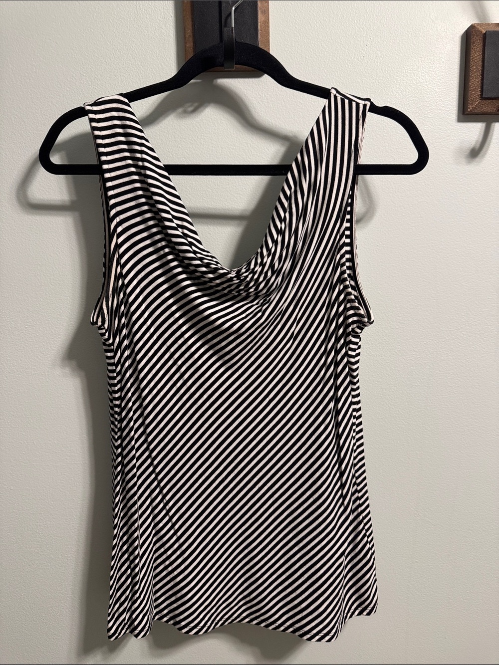 White House Black Market Black & White Striped Sleeveless Cowl Neck Top